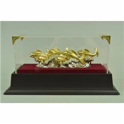 Hot Cast Masterpiece Fish Fishes Ocean Home Cabin Decor 24K Gold Bronze