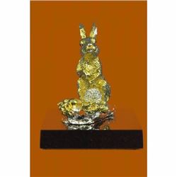 Art Deco Cute Bunny 24K Gold Plated Bronze Sculpture Statue Easter Gift Figurine