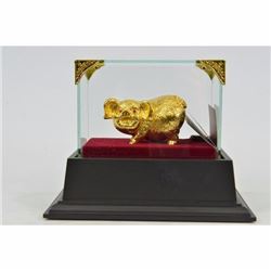 24K Gold Plate Bronze Golden Pig Sign of Luck Fortune Money Sculpture Statue Art