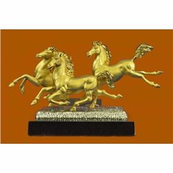 Three Horses Stallion 24K Gold Silver Plated Bronze Sculpture Figurine Figure NR