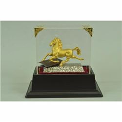24K Gold Plated Wild Stallion Trophy Horse Bronze Sculpture With Glass Display