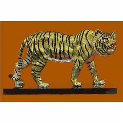 Large Indian Tiger 24K Gold Silver Plated Bronze Sculpture Museum Quality Figure