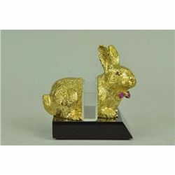 24K gold Plated Easter Bunny Bronze Card Holder Sculpture Figurine Figure Decor