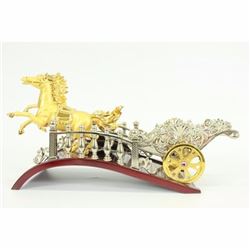 Bronze Sculpture Two Horse with Chariot Holder Hot Cast 24K Gold Figurine sale