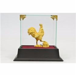 Large 24K Gold Plated Bronze Metal Rooster Farm Deco Sculpture Statue Figure Art