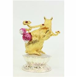 24K Gold Plate Ruby Stone Rat Chinese Zodiac Sign Clever Witty Sculpture Statue