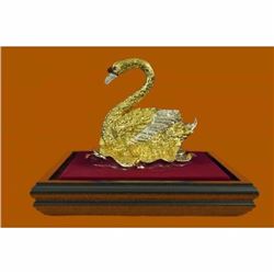 24K Gold and Silver Plated Real Swan Bronze with Rhinestone Sculpture Figurine