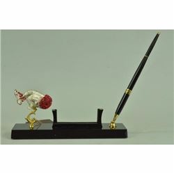 Art Deco Large Fish with Ruby Pen Holder 24K Gold Plated Bronze Sculpture Figure