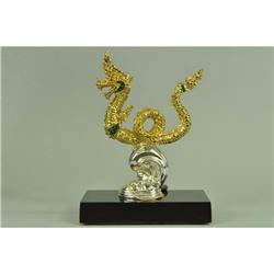Thai 24K Gold Covered Bronze GOLDEN NAGA art KING DRAGON Desk Decorate : Wealthy