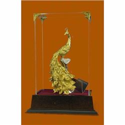 24K Gold Silver Gold Plated Bronze Peacock with Rhinestone Sculpture Statue Deal