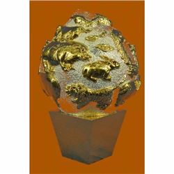 Lucky Chinese All Zodiac Signs Sphere 24K Gold Silver Plated Bronze Sculpture