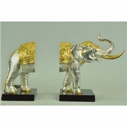 24K Gold and Silver Plated Elephant Bookends Bronze Sculpture Figurine Figure