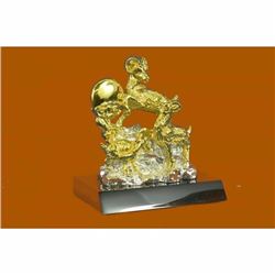 Art Deco Ram Rams Mascot 24K Gold Plated Bronze Sculpture Statue Gift Figurine