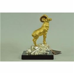 Bronze Brass Metal Shaggy Sheep or Ram Sculpture Statue -24K Gold Patina! Gift