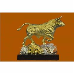 Handcrafted Detailed 24K Gold Bronze Stock Market Bull Home Office Cabin Decor