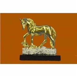 Art Deco Male Stallion 24K Gold plated Bronze Sculpture Statue Figurine Figure