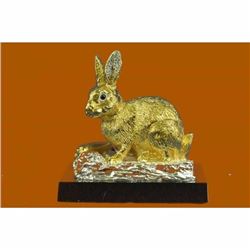 24K Gold Silver Plated Rabbit Bunny Bronze with Cubic Zirconi Sculpture Statue