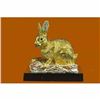 Image 1 : 24K Gold Silver Plated Rabbit Bunny Bronze with Cubic Zirconi Sculpture Statue