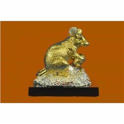 24K Chinese fengshui bronze animal zodiac Mouse Rat Mice lucky auspicious statue