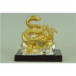 24K Gold and Silver Plated Bronze Snake Home Office Decoration Sculpture Figure