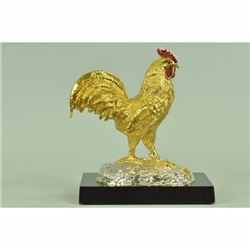 24K Gold and Silver Plated Art Deco Rooster Bronze Sculpture Statue Figure Decor