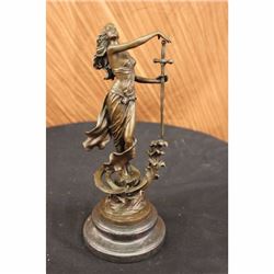 Original Justice Lady Bronze Marble Statue Nude Female