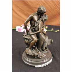 Original Aldo Vitaleh Nude Mermaid Meets Mortal Bronze Sculpture