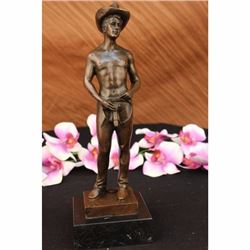 Signed Original Jean Patou Nude Cowboy Bronze Marble Sculpture