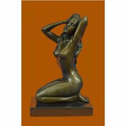 Handmade Sexy Nude Female Bronze Sculpture Marble Base Statue Figure Figurine