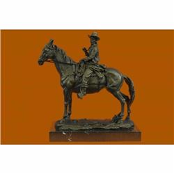 Hot Cast Remington Tribute Cowboy Riding Horse Bronze Sculpture Marble Base Statue