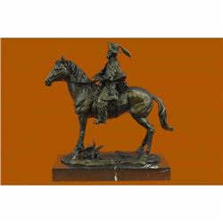 Rare Remington Tribute Hot Cast Cowboy With Riffle on Horse Bronze Sculpture Art