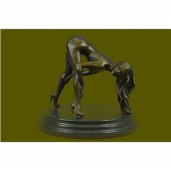 Signed Original Mavchi Nude Girl Bronze Sculpture Marble Base Figurine Figure