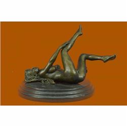 Beautiful Signed Art Nouveau Gilt Bronze Sculpture Figure Statue Naked Nude Girl