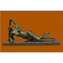 Beautiful Signed Art Nouveau Gilt Bronze Sculpture Figure Statue Naked Nude Girl