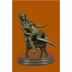 BRONZE  MARBLE EROTIC NUDE WOMAN GIRL SEXY EXPLICIT CHAIR POSE STATUE SCULPTURE