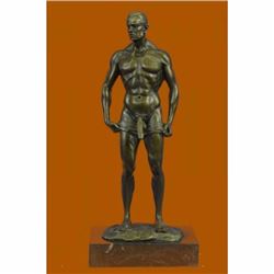 Signed Handcrafted Depict of Nude Gay Man Bronze Sculpture Marble Base Figurine