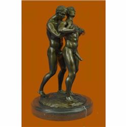 Signed Handcrafted Depict of Two Gay Men Bronze Sculpture Marble Base Figurine