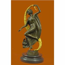 Art Deco/Nouveau Sexy Woman With Accent of Gold Patina Ribbon Bronze Sculpture