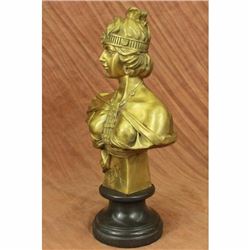 Bronze lady bust patina Art Nouveau Victorian on marble base Hot Cast Figurine