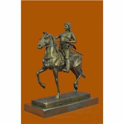 Europe Bronze Marble Art Deco Male Warrior Knight Hunting On Horse Statue Figure