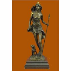 Signed Original Aldo Vitale Nude Diana the Huntress and her Dog Bronze Sculpture