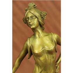 Gold Patina Hot Cast by Lost Wax Gypsy Dancer Bronze Sculpture Marble Statue Art