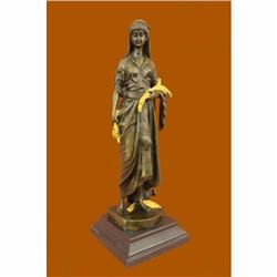 Signed by Renowned French artist Bouret Maiden Girl Gold Patina Bronze Sculpture