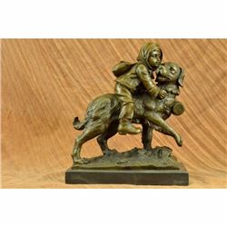 Chien Du St. Bernard by Guadez French Artist Bronze Sculpture Marble Base Statue
