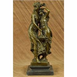 Consolation by Moreau Two young Girl in Flower Dress Bronze Sculpture Statue