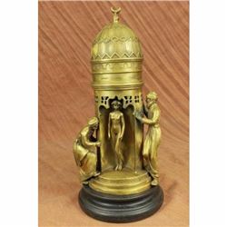 Gold Patina Lurking Two Arab Men Naked Female Bronze Sculpture Figure Decor Sale