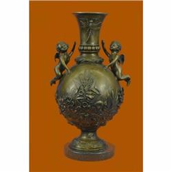 Signed Original Milo Cherub Putti Vase Centerpieces Home Cabin Bronze Sculpture