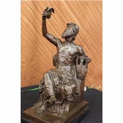 Ancient Greco-Roman Musician sits on a Grand Chair Bronze Sculpture Figurine Art