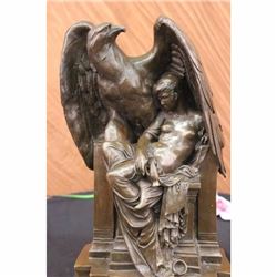 Large Falcon sitting on Ancient Throne Eagle Bronze Sculpture Mythical Figurine