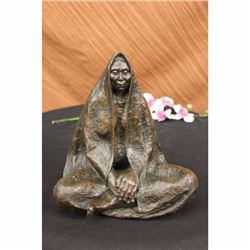 Signed Original Native American Wise Elder Bronze Statue